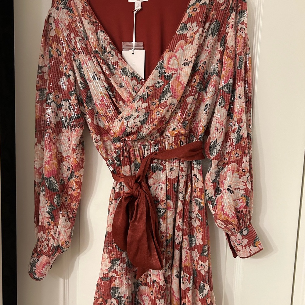 LC Lauren Conrad Orange Wrap Sundress with Cowl Neck